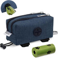 Poop Bag Holder for Leashes, Dog Treat Pouch Carrier with 2 Zipper Pockets and Clip for Puppy Training, Dog Waste Bag Dispenser with 1 Roll Poop Bags for Walking Accessories (Navy Blue)