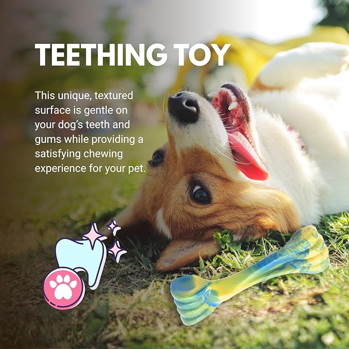Consumable Corner - Dog Chew Toy - Bone-Shaped Toy - for Interactive Play, Teething & Training Durable Material - Safe for Medium Dogs - Blue-Yellow Swirl - Medium