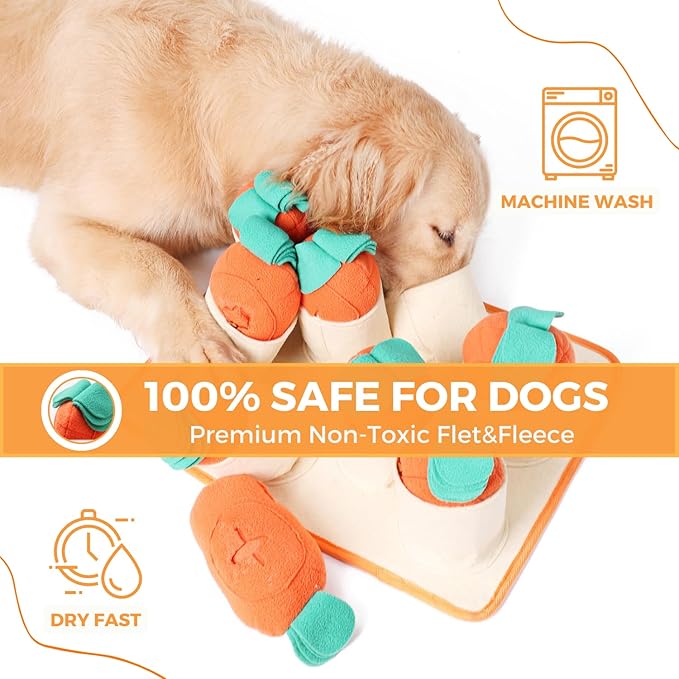 Fossa Boredom Buster for Medium & Large Dog, Interactive Treat Puzzle Rug, Slow Feeder Mat with Squeaky Carrots, 20-40 Mins Self-Entertainment Toy, Enrichment Toy Gifts for Dog