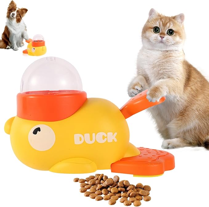 Duck Cat Treat Dispenser - Cat Treat Dispenser Toy Interactive with Button & Clear Treat Window, Food Puzzle Slow Feeder Toys Forcats and Small Medium Dogs, IQ Training and Boredom Relief (1Set)