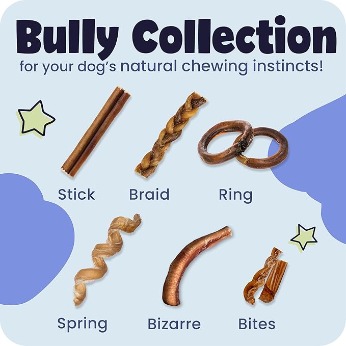 Pawstruck Natural 8–12" Bully Sticks for Dogs – Long-Lasting, Rawhide-Free, Low-Odor, Grain-Free Dental Chew Treat – Single Ingredient, 100% Real Beef – 1 lb Bag – Packaging May Vary