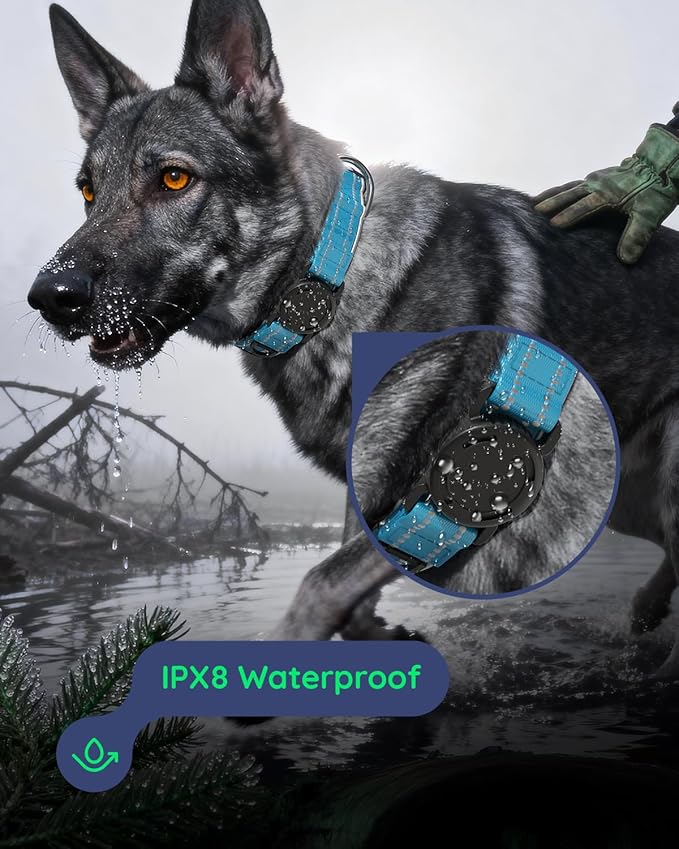 Upgrade Airtag Dog Collar,with IPX8 Waterproof AirTag Holder | Reflective Ultra-Durable | Soft Padded | Lock Buckle | Heavy Duty | Fit Small Medium Large Dogs（Blue，XL(19"～27")）