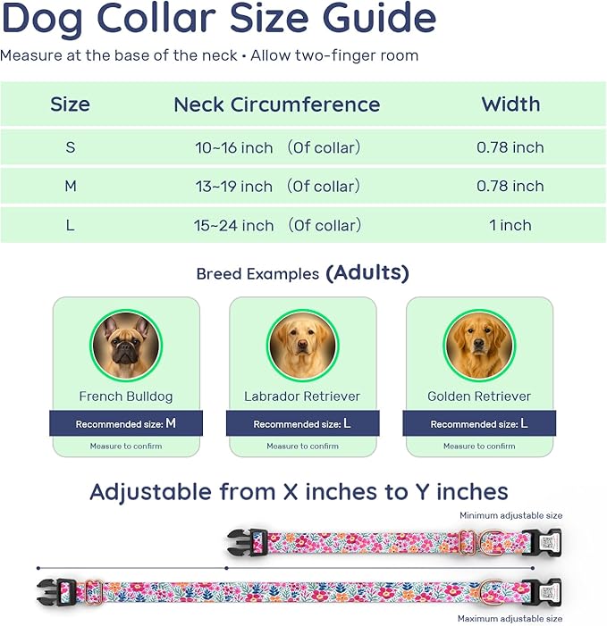 WhoseID Airtag Dog Collar,with Waterproof airtag Holder，Original Stylish Cute Pattern Design.QR Code ID Buckle，Comfortable Soft Cotton for Small Medium Large Dogs