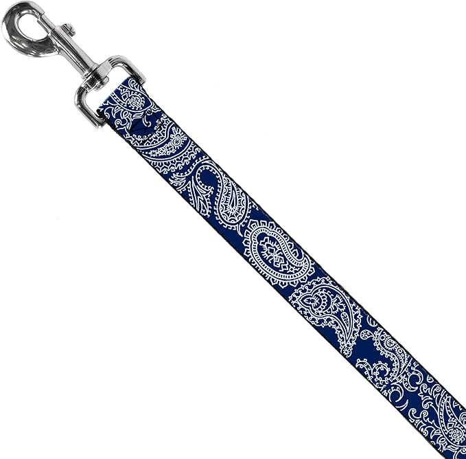 Dog Leash Paisley Blue White 6 Feet Long 0.5 Inch Wide