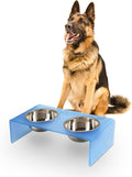 The LICKER Store DBL2001C Keaton 7.5" Medium/Large Modern Acrylic Rectangular Elevated Pet Feeder with 54oz 2-Stainless Steel Bowls, Blue/Chrome