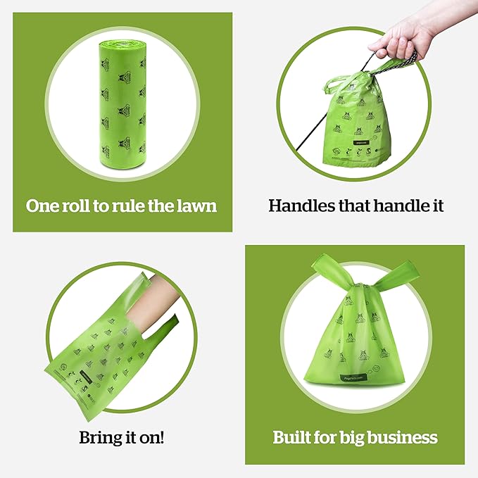 Pogi's Compostable Poop Bags with Easy-Tie Handles – Leak-Proof, Extra-Large, Made with Plants (Single Roll, 250-Count)