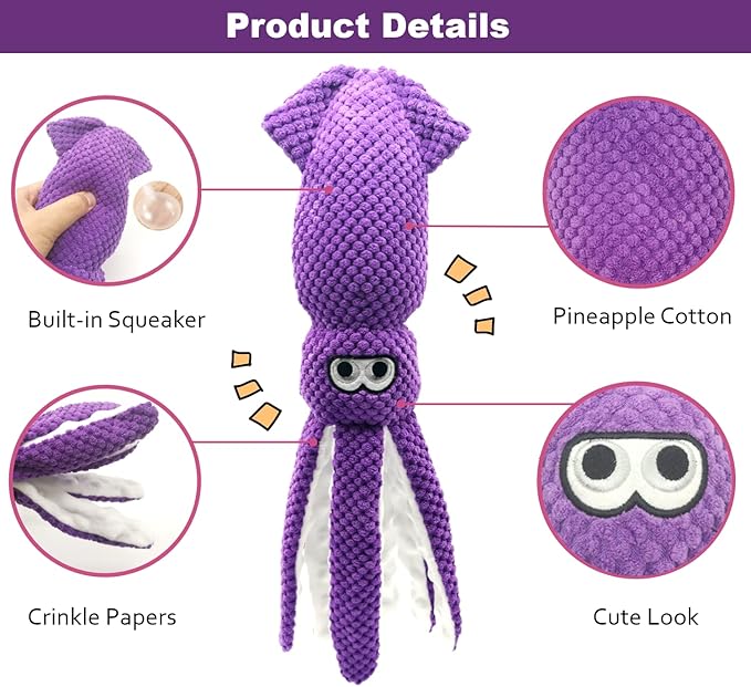 SUNKYPUP Squeaky Dog Toys - Small to Large, Stuffed with Crinkle Paper, Durable & Great for Puppies