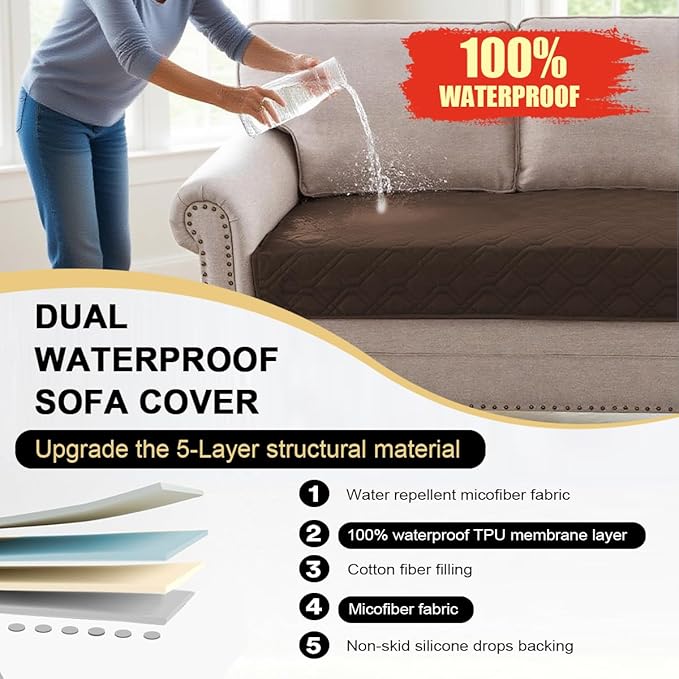 PrinceDeco Waterproof Dog Blanket Replacement Dog Bed Cover with Anti-Slip Back Washable Large Pet Blanket for Furniture Bed Couch Sofa32x74 Inch,Brown