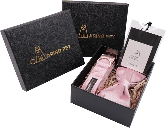 ARING PET Velvet Dog Collars with Bow tie, Bowtie Dog Collar, Cute Pink Collar for Girl and Boy Dogs,Small.