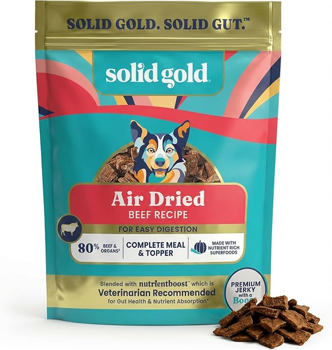 Solid Gold Air Dried Dog Food Toppers for Dry Food - Healthy Dog Treats w/Real Beef & Superfoods - Serve as a Complete Meal, Topper or Treats - Supports Muscle Growth, Immunity & Digestion - 2lb