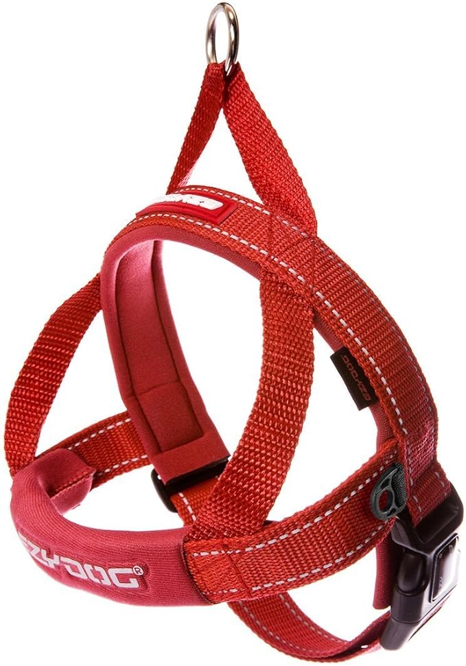 EzyDog Quick Fit Dog Harness – No Pull Harness for Training, Everyday Walking, and Easy Control - Adjustable Fit, Reflective, and Padded (Small, Red)