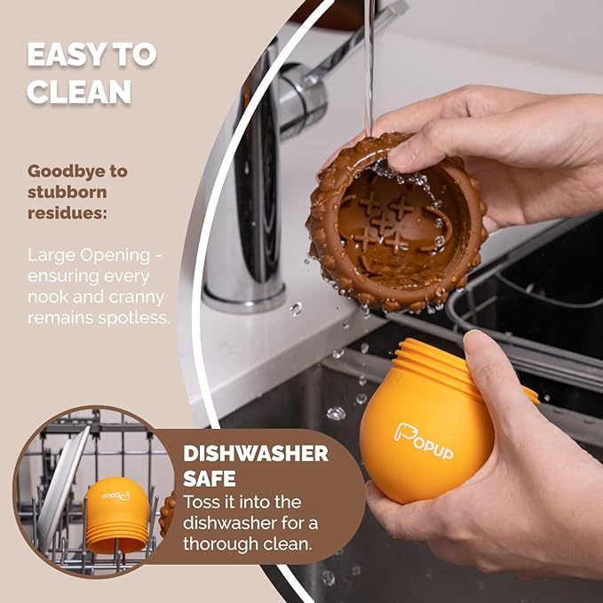 POPUPJOYS Interactive Treat Dispensing Dog Toys for Mental Stimulation & Healthy Eating | Enrichment Treat Toy with Detachable Lid for All Dog Sizes | Food-Grade Silicone, Dishwasher Safe (Brown)