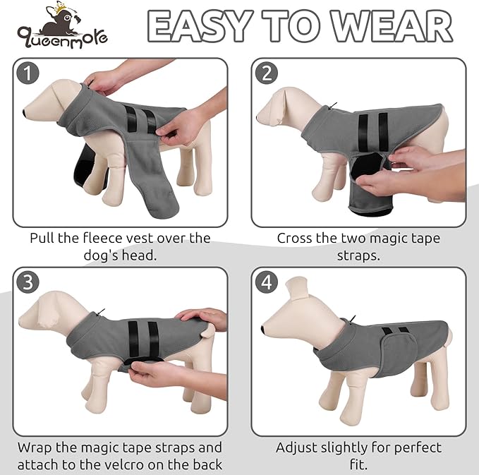Queenmore XXS Dog Sweaters, Soft Fleece Vest Pullover Dog Jacket with Leash Hole, Warm Winter Dogs Clothes Cold Weather Doggy Dachshund Sweater for Small Dogs Cats Boy or Girl (Grey, XXS)