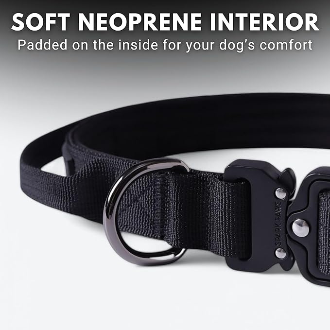 Spark Paws Tactical Dog Collar - Heavy Duty, Premium Quality, Thick and Durable for Large and Medium Dogs - Black - XS - 1"