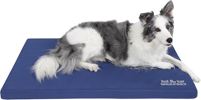 Durable Outdoor Dog Bed Chew Proof Stable Crate Mat Indoor cat Bed Anti Mild Bite Kennel Pad with Removable Fully Waterproof Cover (Blue, Large(36x22x1.5in))