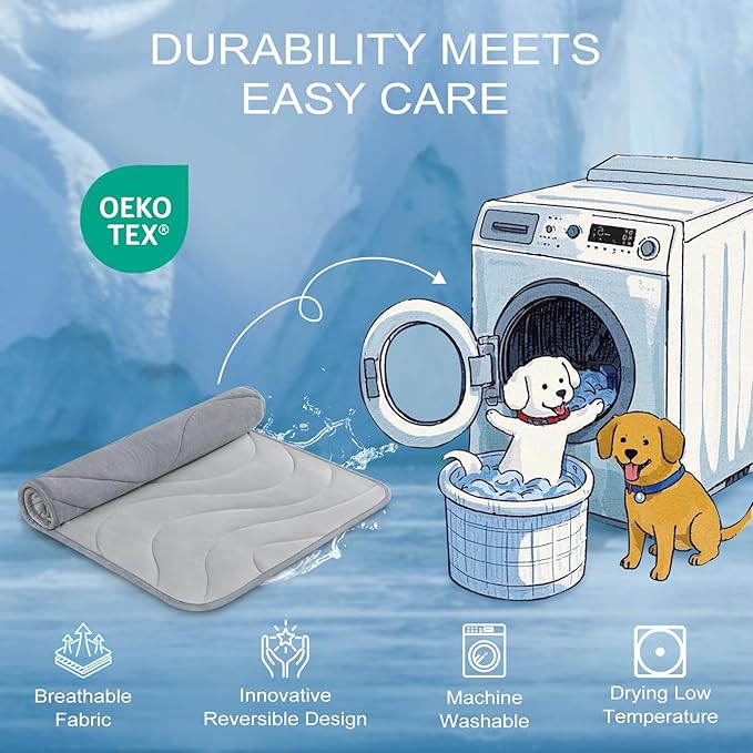Cozyide Dog Cooling Mat, Medium Cooling Mat for Dogs, Reversible Pad for Pet, 28" L x 22" W, Light Grey