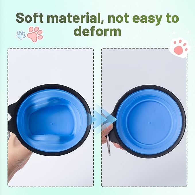 SLSON Dog Bowls Collapsible Pet Travel Feeder, 2Pack Integrated Molded Reinforced Rim Cat Water Dish Lightweight Foldable Food Dispenser for Pets Walking Parking Camping,Green and Blue,Small
