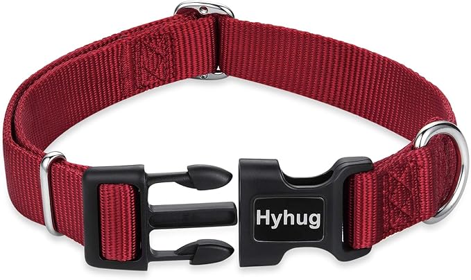 Hyhug Small Dog Collar Quick-Release Red| Heavy-Duty Nylon Puppy Collar, Adjustable & Durable Pet Supplies for Boy & Girl Dogs (Small, Red)