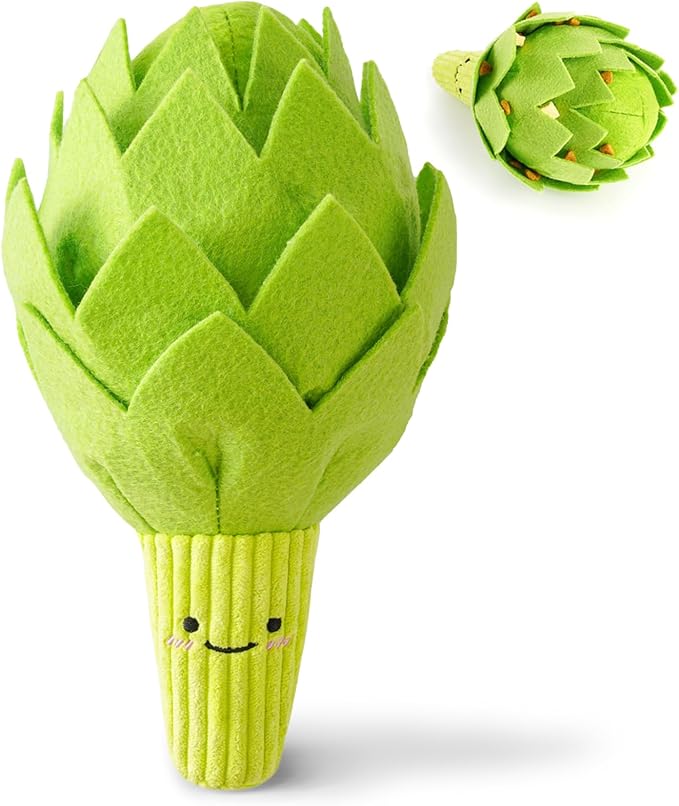 Dog Toys Plush with Squeaky & Treat Hiding Features - Mental Stimulation Enrichment Toy for Large Breed Dogs - Machine Washable Slow Feeder to Keep Dogs Busy，Artichoke