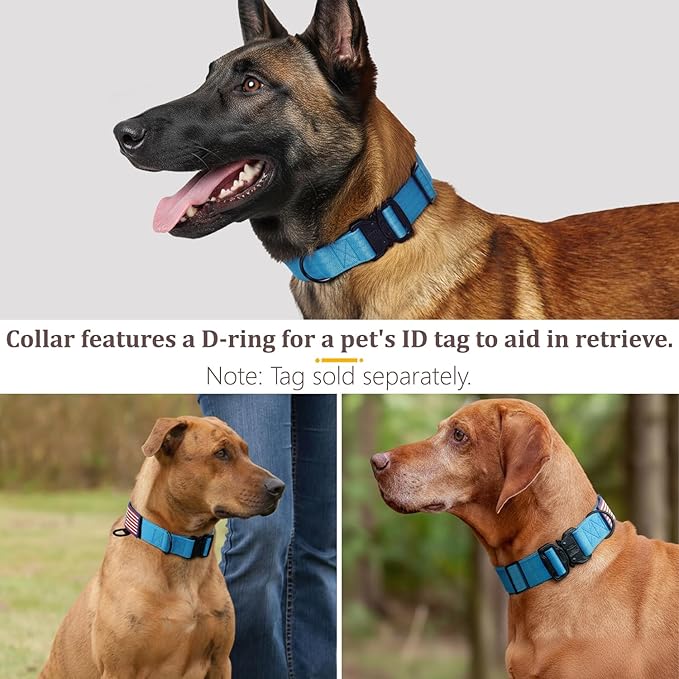 Heavy Duty Tactical Dog Collar Adjustable Nylon Pet Collars Quick Release Buckle with 2 D-Rings Patch for Medium, Large Dogs (Sky Blue, Size L)