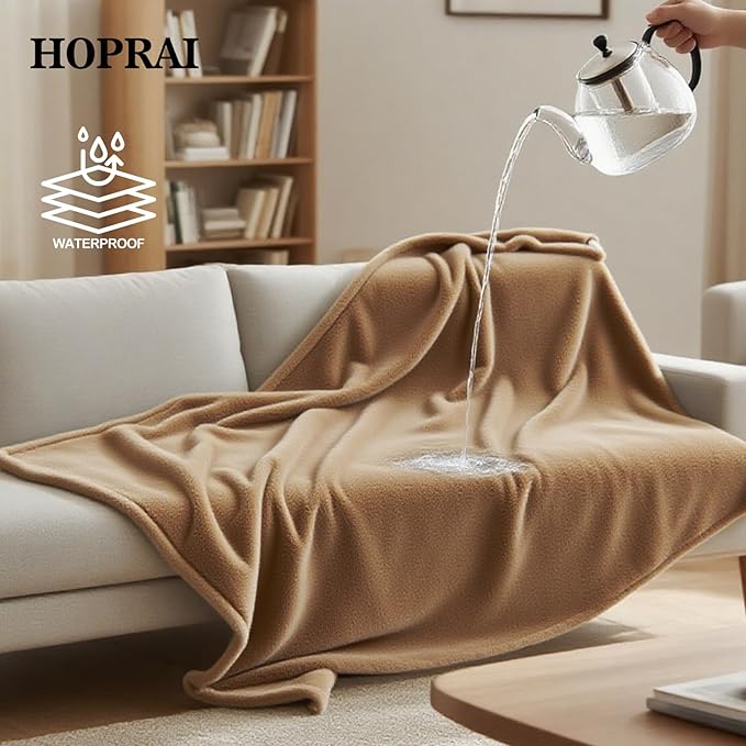 Waterproof Pet Blanket for Medium Large Dogs Washable Fluffy Thick Jacquard Shag Fleece Warm Sherpa Pet Blanket Cats Puppy Couch Protection (Light Coffee XL57*85inches)