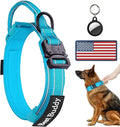 AUBELL Reflective Tactical Dog Collar,Adjustable Military Heavy Duty K9 Collars with Handle and Quick Release Metal Buckle Great for Extra Large Dogs, with Airtag Case and 2 Patches (Blue,XL)