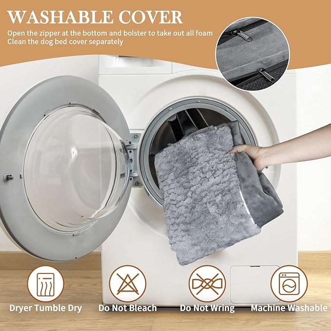 Comfort Expression Orthopedic Dog Bed for Large Dogs 36x27 Inch, Waterproof Supportive Egg Crate Foam Large Pet Bed with Removable Bolsters, Dog Couch with Washable Cover & Non-Slip Bottom, Grey