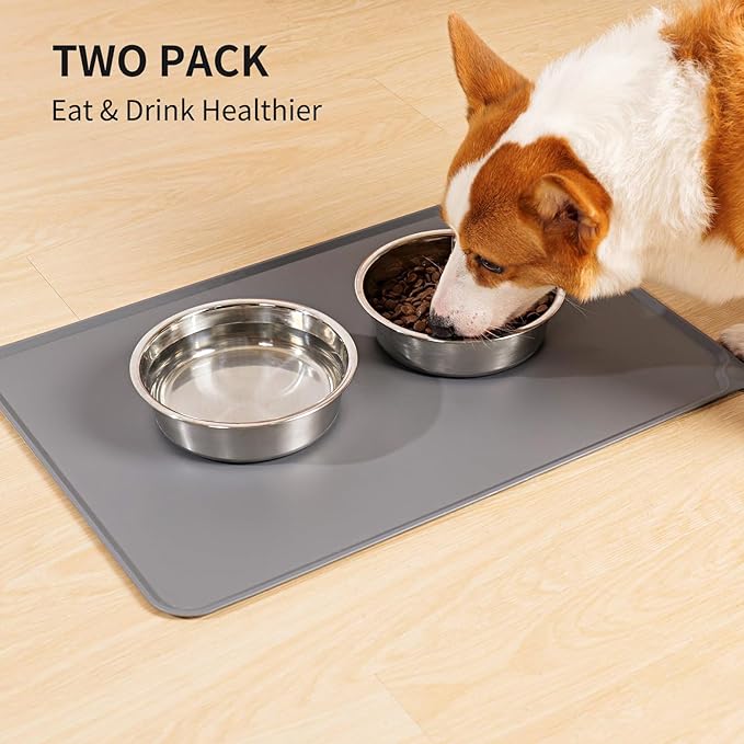 Taglory 4 Cup Stainless Steel Dog Bowls Set of 2 for Food and Water, Silicone Base Anti-Slip, Rust Resistant, Extra Thick Metal Bowls for Small Dogs, 30oz, Gray