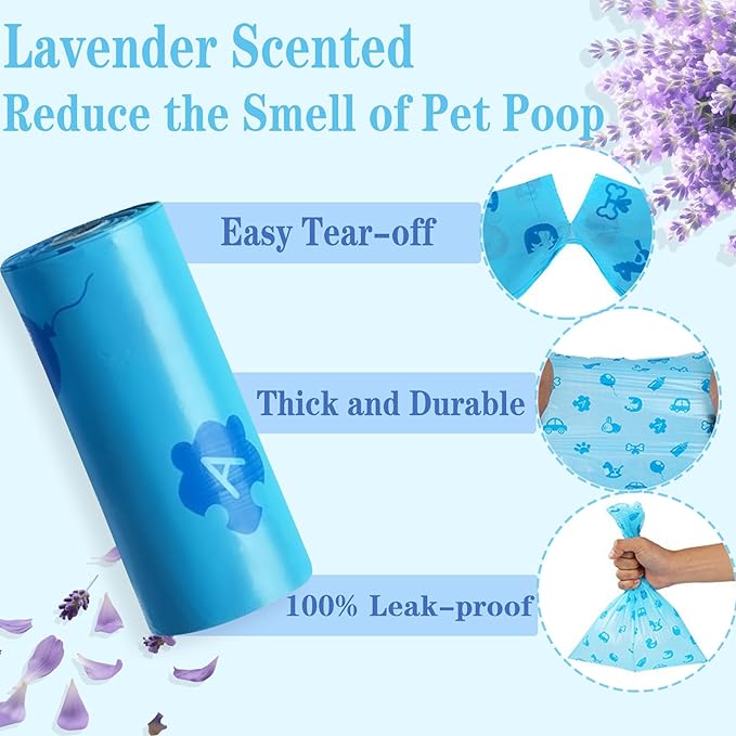 Dog Poop Bags, Cute Blue Pet Poop Bags, 240 Counts 13.8” x 9.8” Dog Waste Bags Rolls with Holder, Leak-Proof Strong & Thick Trash Bags for Doggie Cat Pet