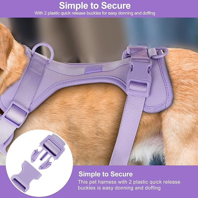 No Pull Lightweight Dog Harness: Adjustable Durable Breathable Mesh Pet Vest Harness with Soft & Comfortable Cushion, for Small Medium Large Dogs (Medium, Lilac)