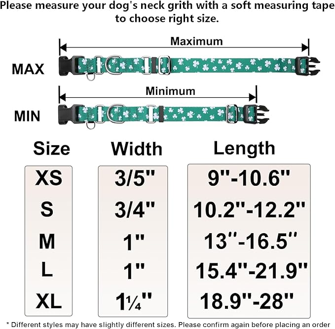 St.Patrick's Day Martingale Collar for Dogs with Buckle Adjustable Shamrock Spring Holiday Dog Collar (Clover, Large)