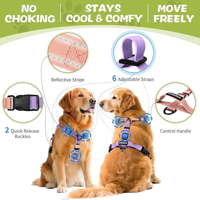 Dog Harness,Adjustable No Pull Dog Harness,Y-Shaped Design,Buckle-Neck Balance Harness with Reflective, Ideal for Dog Training Hiking, Easy Walk Harness,Durable High-Tensile Nylon Pink-M