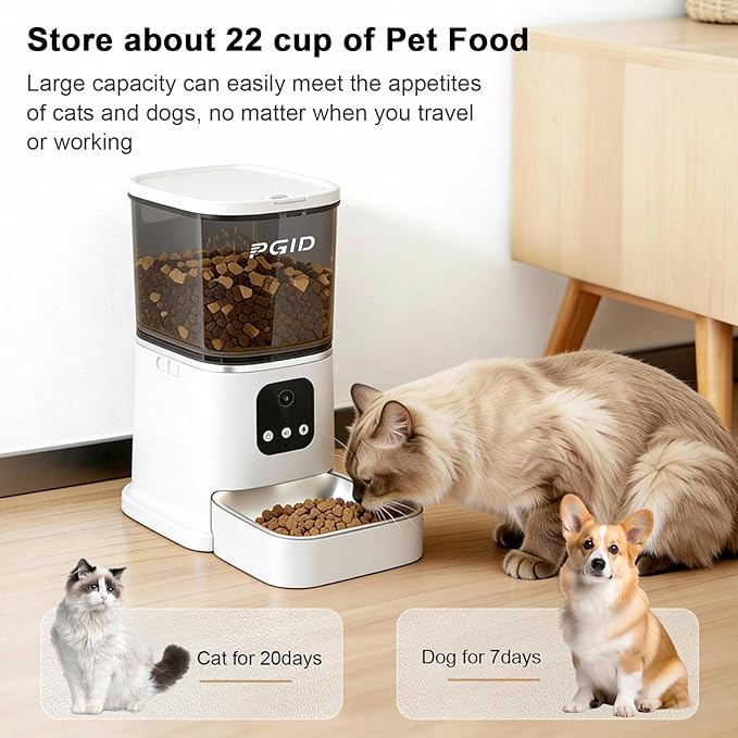 Automatic Cat Feeder with 400W Camera,2.4G Auto Dog Feeder w Night Vision,Pet Feeder w2-Way Audio,Timed Cat Feeders for Dry Food,Dogs Food Dispenser w APP Control 5L
