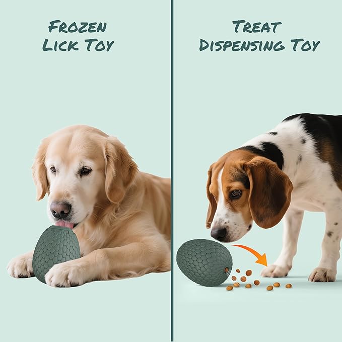 Treat Dispensing Dog Cognitive Toy to Keep Them Busy, Freezable Fillable Rubber Enrichment Lick Toy for Small and Medium Dogs 10-60 lbs, Long-Lasting Interactive Puzzle Dog Toy (Green)