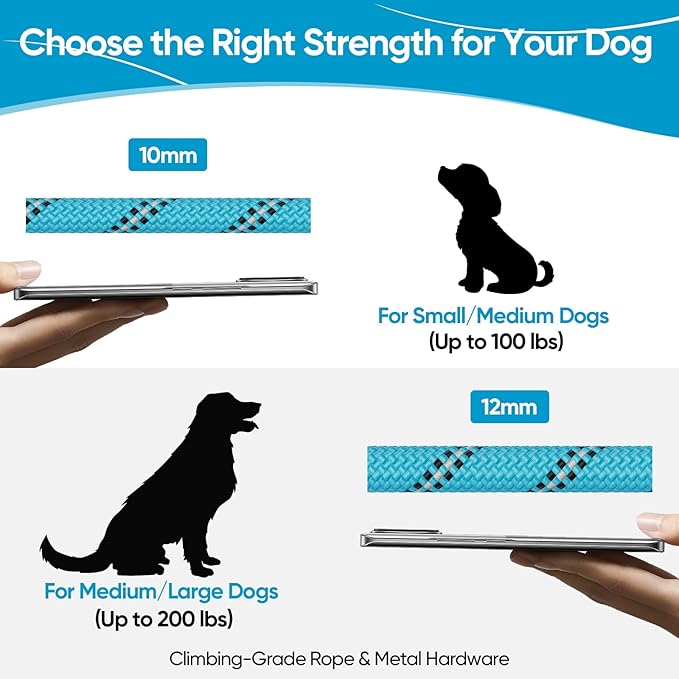XiaZ Double Dog Leash, No Tangle Dual Rope Reflective Walking Training Lead, 4 Comfortable Padded Handles for 2 Dogs, Adjustable Splitter Dual Leash for Large Medium Dogs, 1/2”Blue