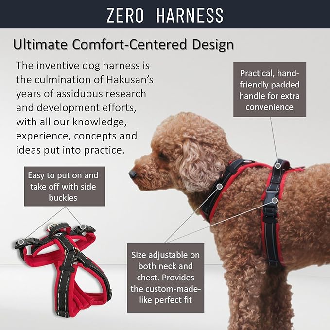 [白山:Hakusan] Zero Dog Harness Basic Type, Safe - No chocking/Hard to Disconnect, Great fit - Easy Put on and Off/Adjustable, Reflector, XS - Small & Medium Dog, Two-Tone Black×Turquoise