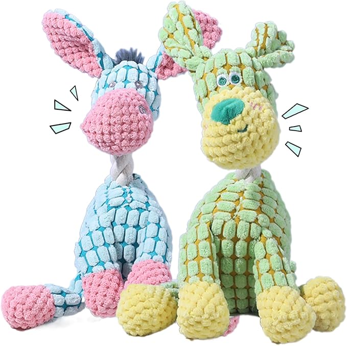 Indestructible Plush Squeaky Dog Toys, 2026 New Durable Heavy Duty Chew Toys for Aggressive Chewers, Teething Toys for Small Medium Large Dogs & Indoor Pups (Blue+Green)