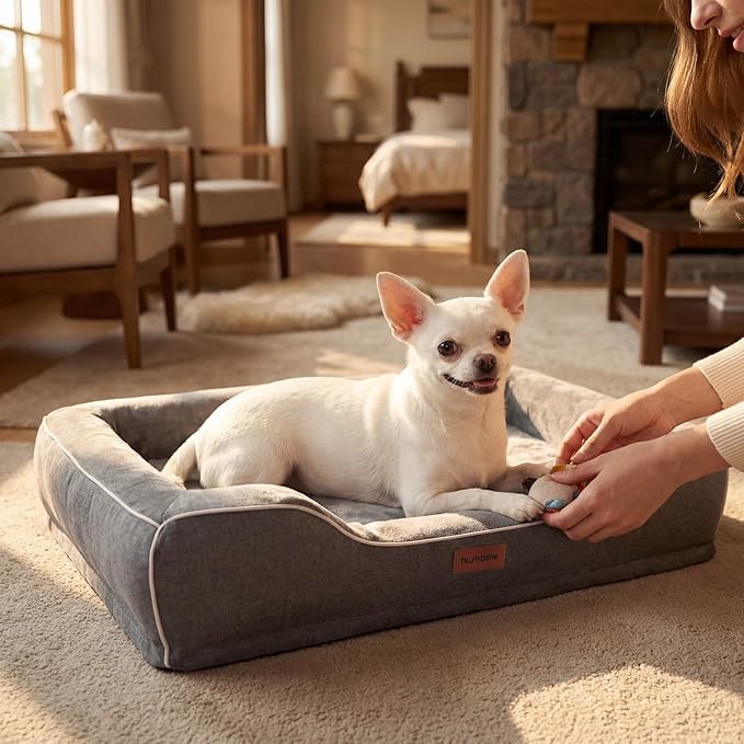 24 Inch Orthopedic Dog Couch Bed for Small Dogs/Cats,Cooling Gel Memory Foam + Egg Crate Foam,Waterproof Removable Washable Cover,4-Sided Bolster,Non-Slip Bottom,Dark Grey