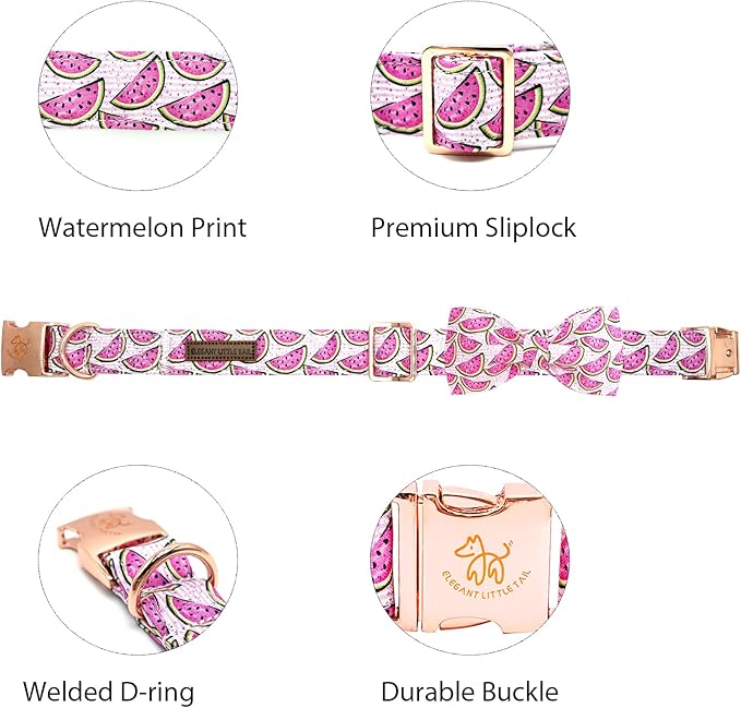 Elegant little tail Dog Collar, Watermelon Print Pet Collar Summer Dog Collar Durable Metal Buckle Dog Collars Cotton Pet Adjustable Dog Collars for Small Dogs