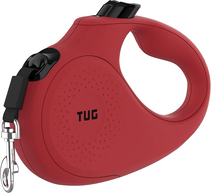 TUG Monochrome 360° Tangle-Free Retractable Dog Leash | 16 ft Strong Nylon Tape (Large, Red)