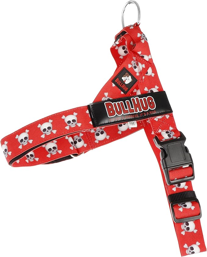 BULLHUG Adjustable Dog Harness– No Pull, No Choke – for English Bulldogs, French Bulldogs, Pugs & Broad-Chested Breeds – Easy, Safe Walks (Skull, Large)