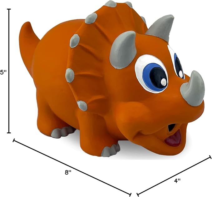 PetSport Naturflex Large Triceratops Latex Dog Chew Toy | All-Natural Soft, Squeaky, Non-Toxic Rubber Chew Toy | Safe for Indoor Play | 8"