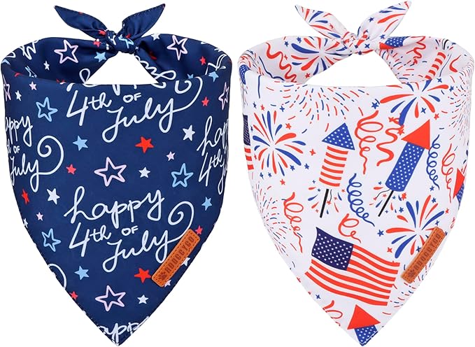ADOGGYGO American Flag Dog Bandana, White Blue 4th of July Flag Pet Scarf, Premium Durable Fabric, Adjustable Fit 4th of July Bandanas for Extra Large Dogs Pets (X-Large)