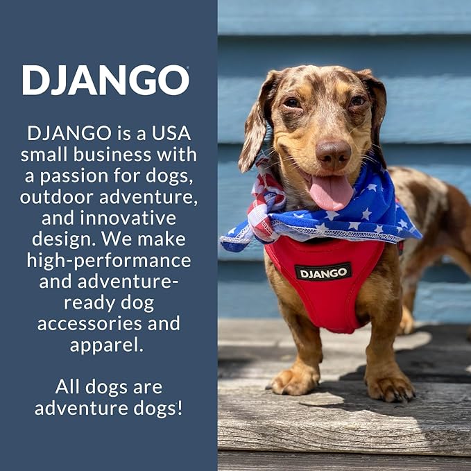 DJANGO Adventure Dog Harness - Stylish and Durable Medium Dog Harness for Outdoor Adventures and Everyday Wear - Indigo Blue Neoprene Adjustable Harness for Dogs with Reflective Piping, Brass D-Ring