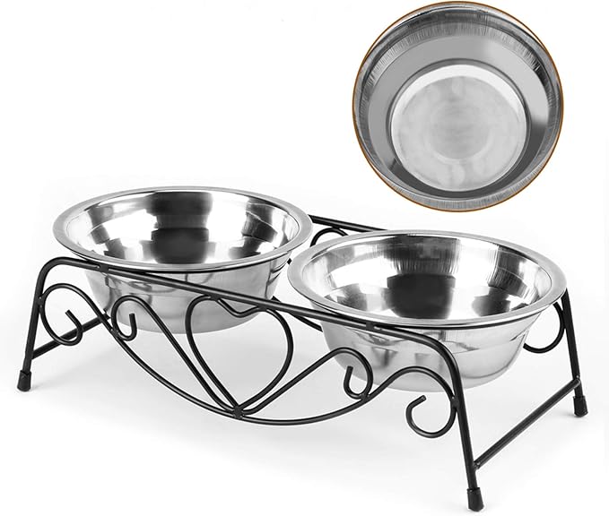 Elevated Dog Bowls, Double Stainless Steel Pet Feeder with Iron Stand for Small and Medium Dogs & Cats, Raised Food and Water Bowls for Better Digestion and Comfort
