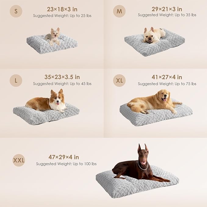 EHEYCIGA Washable Large Dog Bed for Crate 35x23 Inch, Reversible Kennel Pad for Dogs Weight Up to 45 lbs, Plush and Comfy Pet Sleeping Mat, Grey