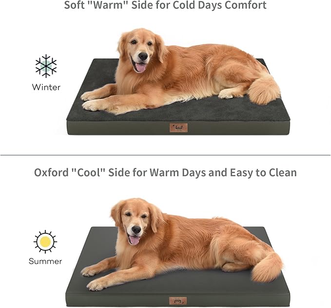 Orthopedic Dog Crate Bed for Extra Large Dogs, XXL Waterproof Comfort Pet Bed with Egg Crate Foam 47x29 Inch, Removable Oxford Cover, Coffee