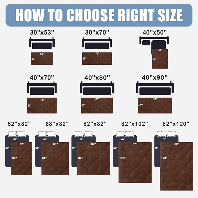 Smiry Waterproof Dog Bed Cover Blanket 68x82, Soft Reversible Pet Blanket, Washable Leakproof Cats Dogs Couch Cover for Sofa, Couch, Furniture, Brown/Brown