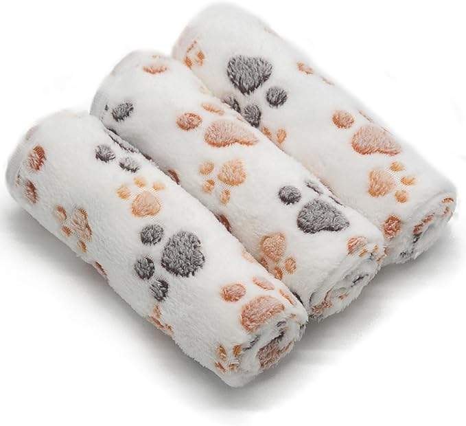 1 Pack 3 Puppy Dog Blankets Super Soft Warm Sleep Mat Fluffy Premium Fleece Pet Blanket Flannel Throw for Dog Puppy Cat - White Paw Print Medium(29"x20")