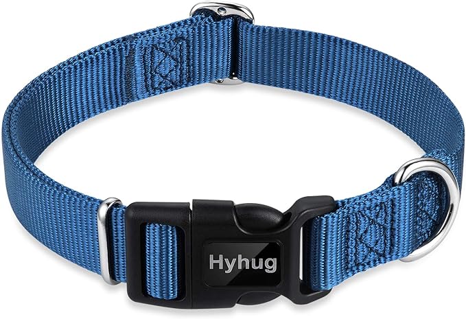 Hyhug Medium Dog Collar, Blue:Heavy-Duty Quick-Release Nylon Buckle, Adjustable & Durable, Cute Dog Collar (Medium, Classic Blue)